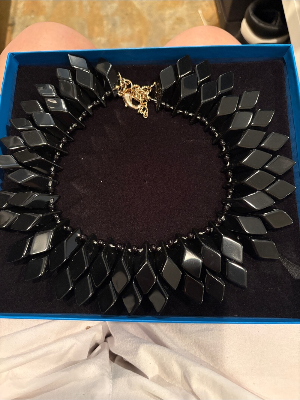Glossy Black Geometric Statement Necklace - Women Jewelry